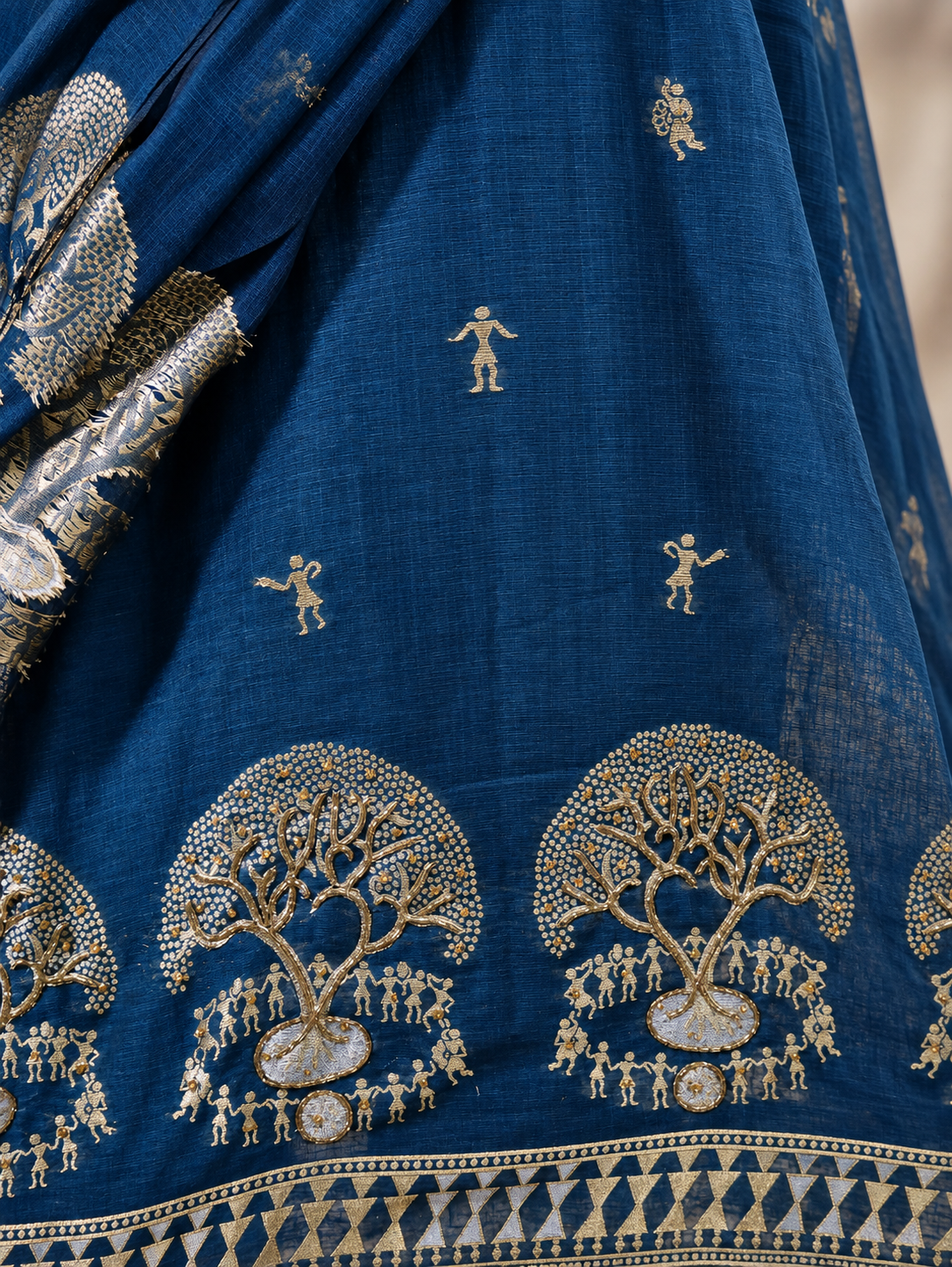Aaranya Teal Gold Tree Motif Chanderi Kurta Set