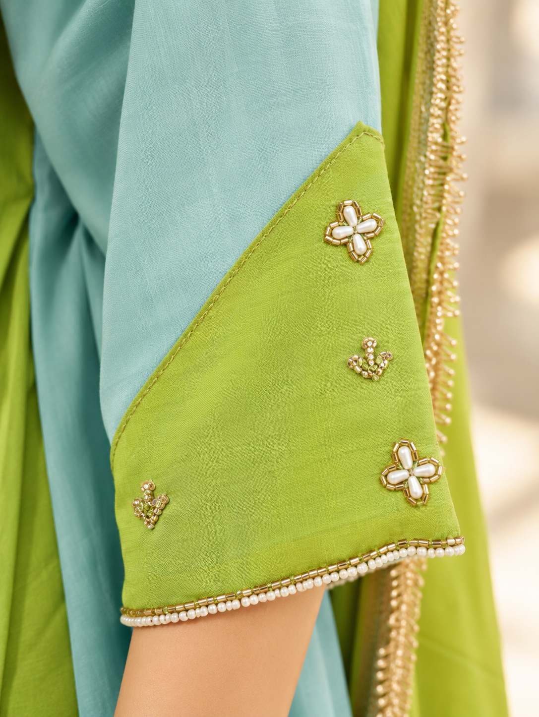 Noor Sky Blue & Lime Green Embroidered Anarkali Set